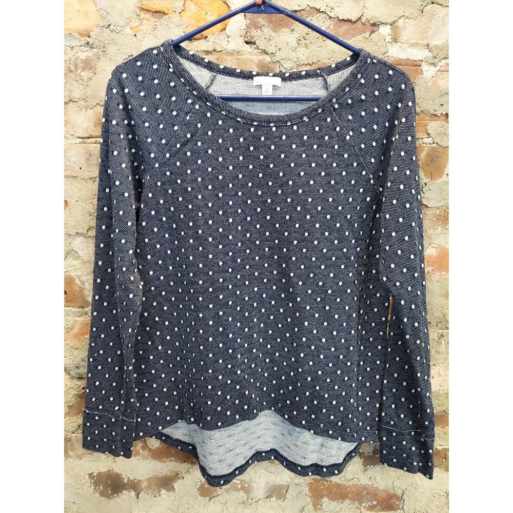 Gap Womens Sweatshirt M Navy Blue Polka Dot Long Sleeve Raglan Pullover